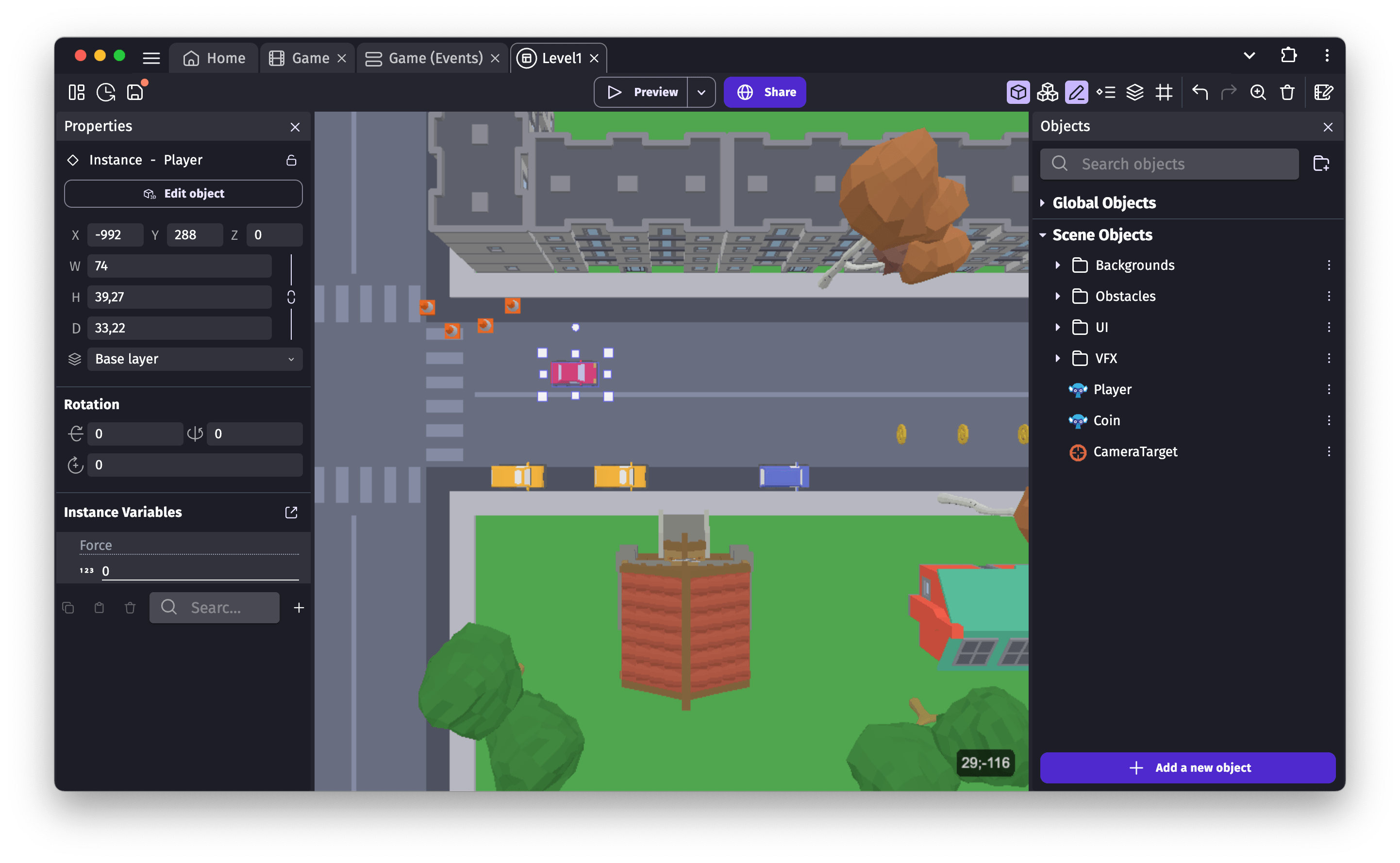 The GDevelop game editor
